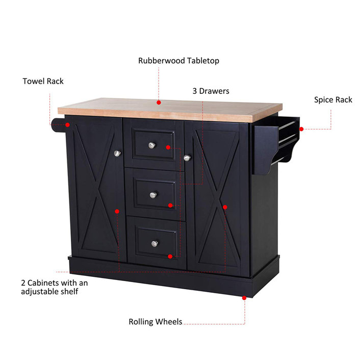 Gracie Oaks Kerlin Wood Kitchen Island & Reviews Wayfair